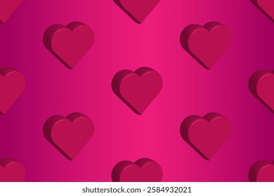 Decorative 3D pink hearts on gradient background. Seamless pattern. Can be used for wallpaper, textile, invitation card, wrapping, web page background.