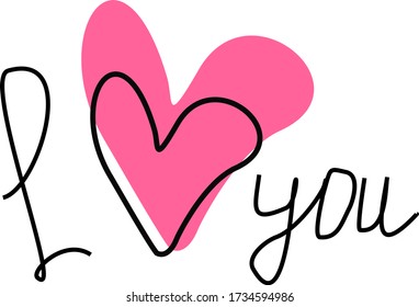 Decorative absctract drawing heart with inscription love you