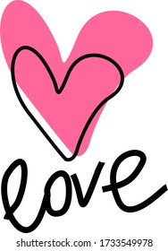  Decorative absctract drawing heart with love inscription