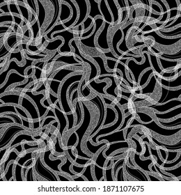 Decorative absract curling seamless pattern with many interlaced figured ornamental lines