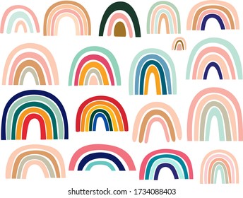 Decorative abstract art collection with modern rainbows. Hand-drawn modern vector illustration. Trendy colorful fresh summer decorative collection	