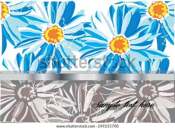 decorative abstract background with blue flowers\
daisies divided in\
half