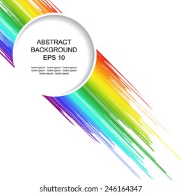 Decorative abstract background with circular element and diagonal lines. Rainbow lines on transparent background. 
