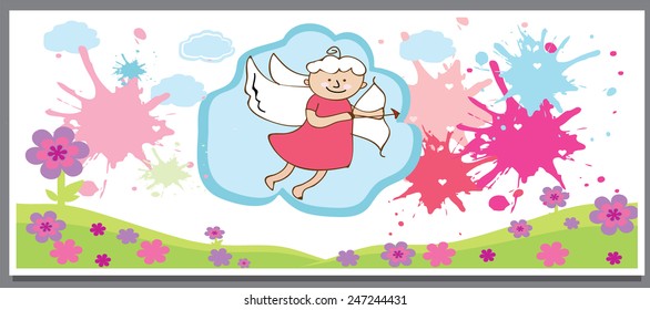 decorative abstract background with Cupid shooting blobs