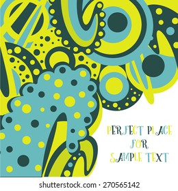 Decorative abstract background with curls, circles, polka dots and text space