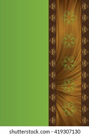 Decorative abstract background of green, brown and golden colors and elements of floral ornament. Vector illustration.