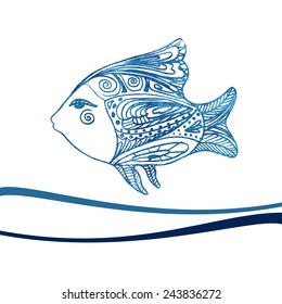 Decorative abstract background with hand drawn fish 