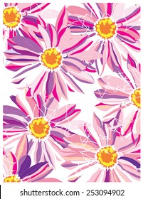 decorative abstract background with pink flowers daisies