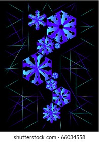 Decorative abstract background of snow flakes and geometric lines
