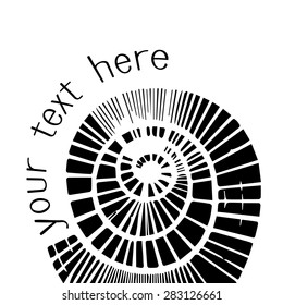 Decorative abstract background with spiral element. Black and white vector illustration.