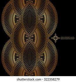 Decorative abstract background with vertical border. Black background with golden stylized border.