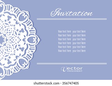 Decorative abstract background, wedding invitation or greeting card design with lace pattern, Mandala element. Beautiful luxury postcard, ornate page cover, ornamental vector illustration 