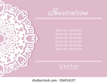 Decorative abstract background, wedding invitation or greeting card design with lace pattern, Mandala element. Beautiful luxury postcard, ornate page cover, ornamental vector illustration