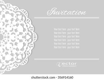 Decorative abstract background, wedding invitation or greeting card design with lace pattern, Mandala element. Beautiful luxury postcard, ornate page cover, ornamental vector illustration