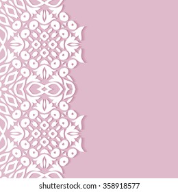 Decorative abstract background, wedding invitation or greeting card design with lace pattern. Beautiful luxury postcard, ornate page cover, ornamental vector illustration