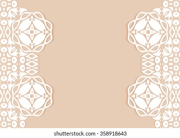 Decorative abstract background, wedding invitation or greeting card design with lace pattern. Beautiful luxury postcard, ornate page cover, ornamental vector illustration