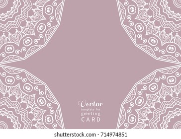Decorative abstract background, wedding invitation or greeting card design with lace pattern, Mandala element. Beautiful luxury postcard, ornate page cover, ornamental vector illustration