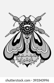 Decorative and abstract bee black and white