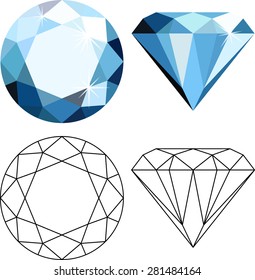 Decorative abstract blue diamonds isolated on white. Flat style icon