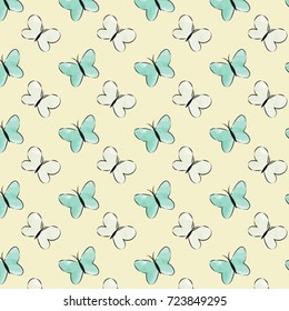 Decorative, abstract butterfly pattern which can be used for design fabric, backgrounds, 
wrapping paper, packages for kids.