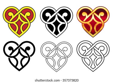 Decorativo diseño de corazón celta abstracto en diferentes estilos y colores.