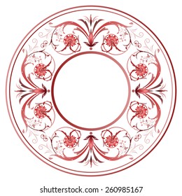 Decorative abstract circular ornament with flowers and leaves