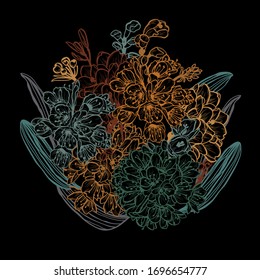 Decorative abstract clivia flowers, design elements. Can be used for cards, invitations, banners, posters, print design. Floral background in line art style