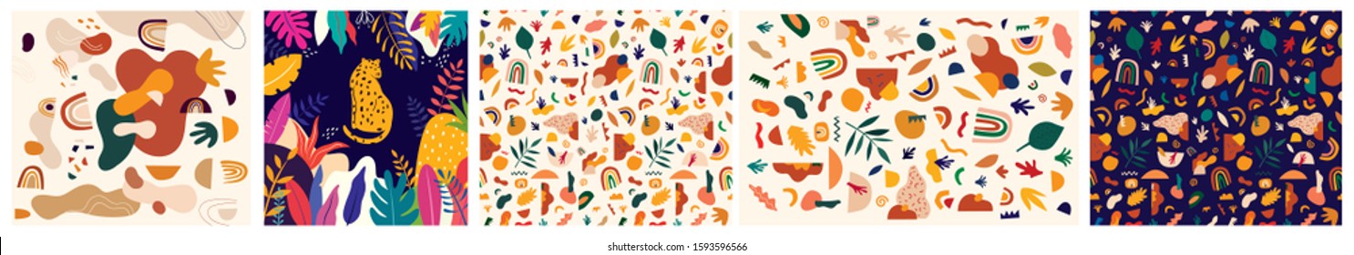 Decorative abstract collection with colorful doodles. Hand-drawn modern illustrations	