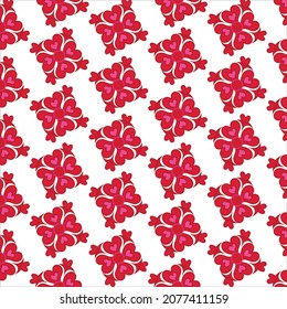 Decorative abstract colorful background, geometric floral pattern with ornate lace frame, 
vector illustration. Vintage pattern on red background with valentine day, snowflake, new year.