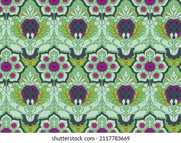 Decorative abstract colorful background, geometric floral pattern with ornate lace frame. ethnic ornament. fabric print, silk neck scarf or kerchief. Seamless traditional indian pattern