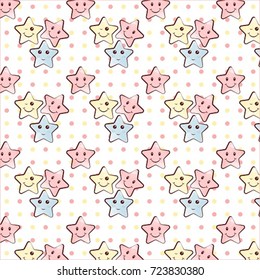 Decorative, abstract cute stars pattern which can be used for design fabric, backgrounds, 
wrapping paper, packages for kids.