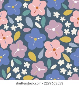 Decorative abstract daisy flower vector seamless pattern. Scandinavian childish summer floral background. Baby surface design for textile fabric