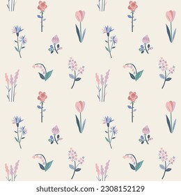 Decorative abstract daisy flower vector seamless pattern. Scandinavian summer floral background. Girlish surface design for textile fabric