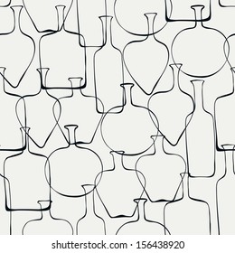 Decorative abstract delicate seamless pattern with bottles. Endless doodle texture. Template for design and decoration