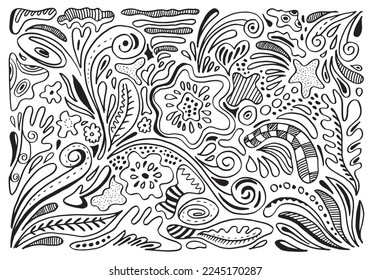 Resumen decorativo con garabatos de formas.