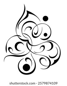 Elemento abstracto decorativo en líneas negras con rizos y viñetas; Diseño gráfico