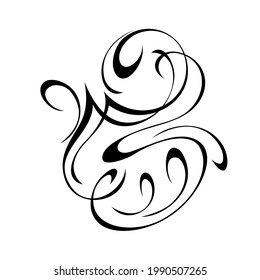 decorative abstract element with curls in black lines on white background