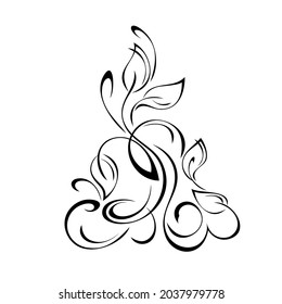 decorative abstract element with leaves and curls in black lines on a white background