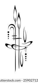 decorative abstract element with leaves, with straight and curved lines; graphic design