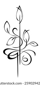 decorative abstract element with leaves, with straight and curved lines; graphic design
