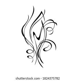 decorative abstract element with a stylized leaf and swirls in the form of black lines on a white background
