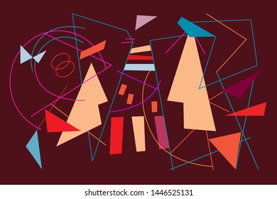 Decorative abstract  Face to face on dark red