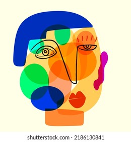 Decorative abstract face portrait male,female hand drawn vector illustration.
