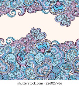 Decorative abstract floral border in soft violet, tones. Vector illustration. Seamless horizontal direction, combining the left side to the right.