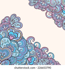 Decorative abstract floral corner in soft violet tone. Vector illustration 