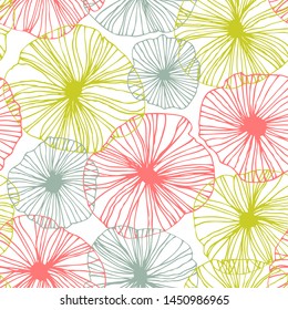 Decorative abstract floral pattern. Vector linear texture in bright colors. Seamless graphic background