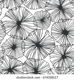 Decorative abstract floral pattern. Vector linear texture. Seamless graphic background