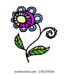 Decorative abstract flower with a black outline on a white background. Linear vector hand drawing. Floral element in doodle style for the design of postcards, invitations, prints, textiles, wrappers.