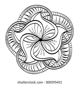 Decorative abstract flower with fantasy pattern. Contour black stylized flowers on white background.