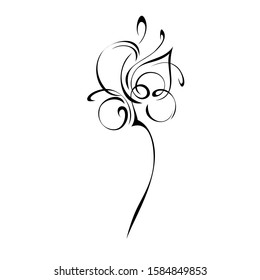 decorative abstract flower on a curved stem in black lines on a white background